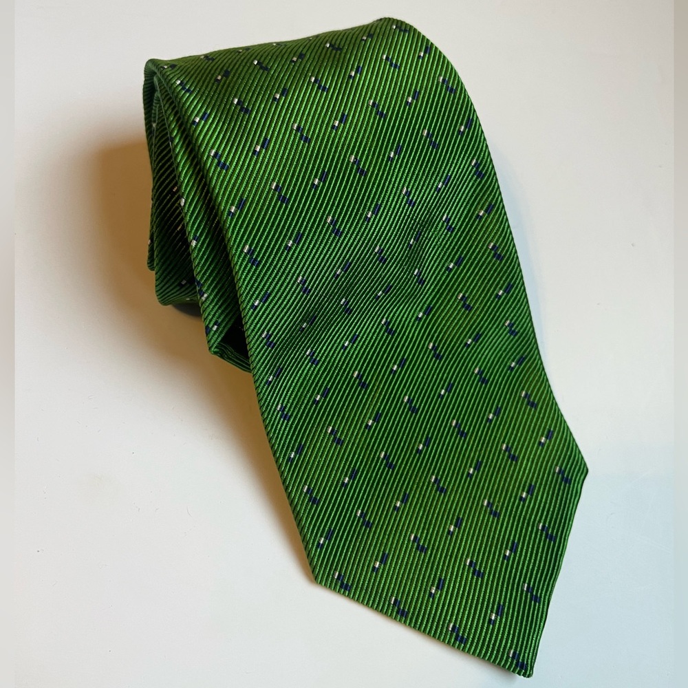 Ralph Lauren silk tie green navy blue sheen finish